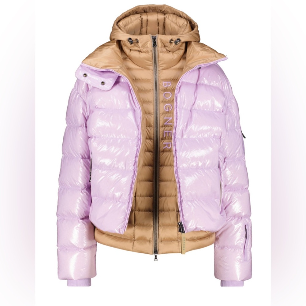 BOGNER Lizzy-D Channel-Quilt Hooded Puffer Mauve Purple Pink $1,800